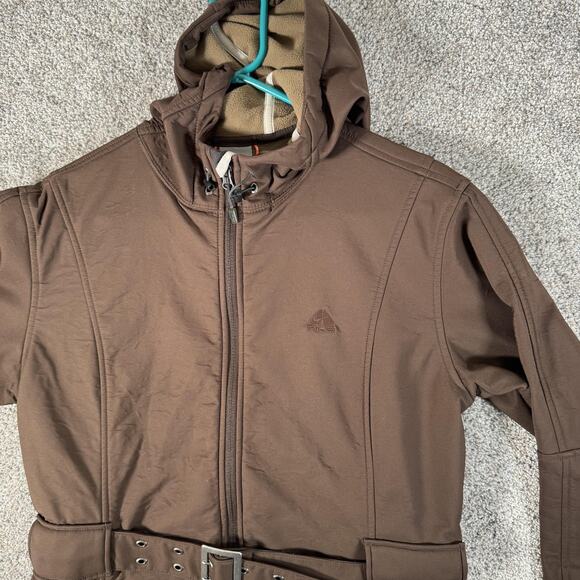 Nike ACG Jacket Womens Large Brown Softshell Hooded Belted Long Fleece Lined - Picture 2 of 16